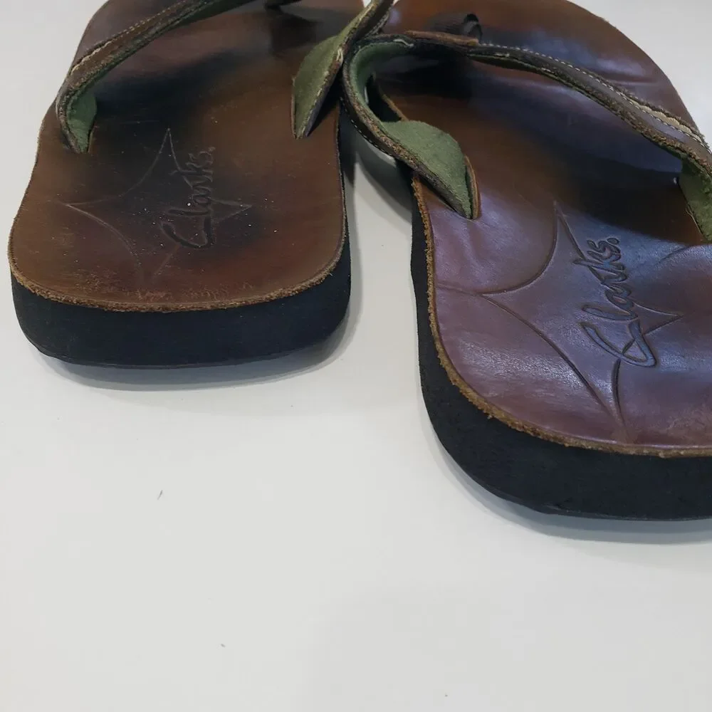 Clarks Men's Brown Leather Thong Sandals, Size 11